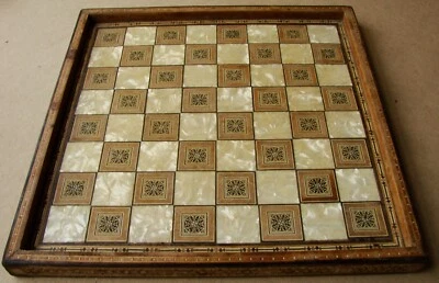 Ukrainian Soviet USSR incrustation mother-of-pearl  wood chess board - Image 1 of 4