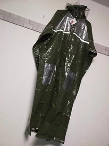 Glossy dark green PVC longcoat XXL rainsuit hooded jacket shiny vinyl - Picture 1 of 24