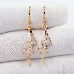 18K Yellow Gold Filled Women Clear Topaz Fashion Lightning Dangle Earrings - Picture 1 of 1