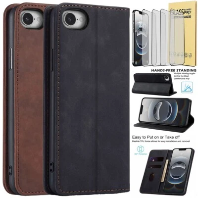 For iPhone16 Pro Max/16 Plus/16e Wallet Leather Case Flip Cover Tempered Glass - Image 1 of 4