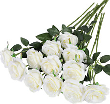 12PCS Artificial Silk Flowers Realistic Roses Bouquet Long Stem for Home Wedding