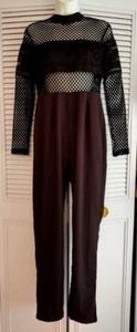 ASOS True Decadence Petite Black Net Mesh Details Silk Blend Jumpsuit UK 12/US 8 - Picture 1 of 6