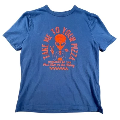 Camiseta gráfica GAP Kids talla XL azul estampado de pizza alienígena "Take Me To Your Pizza" Foto 1 de 4