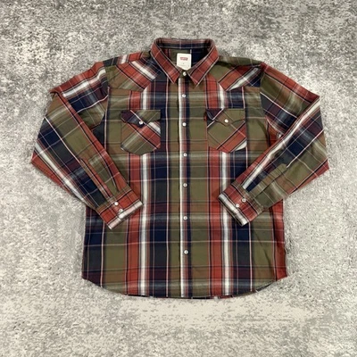 Levis Western Shirt Mens XL Red Green Navy Plaid Pearl Snap Button Cowboy Rodeo - Image 1 of 4