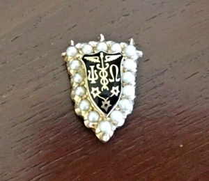 Broche Psi Omega Dentista Perla 10K Oro y Esmalte Fraternidad Sociedad Griega 48 - Imagen 1 de 3