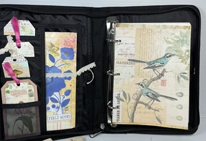 Handcrafted Altered Junk Journal Zipper Binder Dividers Blue Roses 8" X 11" - Picture 1 of 20
