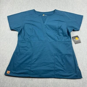 Carhartt Scrub Top Womens Large Green Fashion Waist Wrap Top Pocket Nurse C10401 - Picture 1 of 8