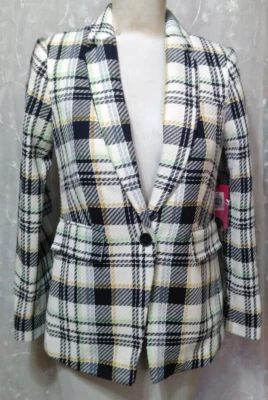 Nuevo Blazer Chaqueta VINCE CAMUTO Talla 0 Estampado a Cuadros Botón Único Forrado Multicolor Foto 1 de 4
