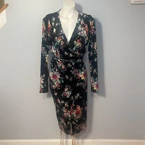Zara Trufaluc NWT ladies black long sleeve floral wrap dress. Size small. - Picture 1 of 13