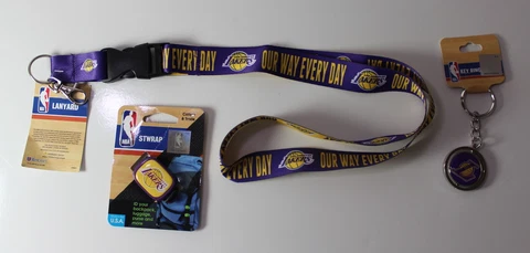 Los Angeles Lakers Gift Set Lanyard, STRAWP Backpack ID, Spinner Key Chain NEW Cover