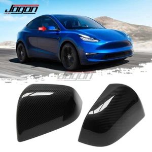 JOGON Glossy Carbon Fiber Rearview Mirror Cover Caps For Tesla Model Y 2021 2022 - Picture 1 of 9