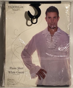 Underwraps White Gauze Pirate Shirt with Ruffles – Adult Men One Size, Halloween - Picture 1 of 2