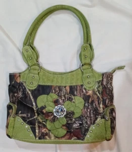 YESIR Green Bling Camo Concealed Carry Purse Handbag with Flower Design Glitz - Picture 1 of 12