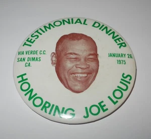 1975 Boxing Testimonial Dinner Honoring Joe Louis Promotion Souvenir Pin Button - Picture 1 of 2