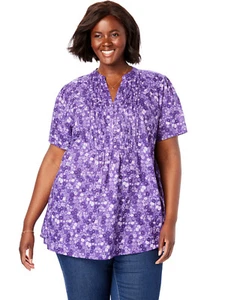 Woman Within Blouse Top Purple Retro Floral Plus Size 16/18 (US Medium 14/16) - Picture 1 of 3