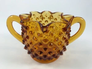 Vintage FENTON GLAS "HOBNAIL / COLONIAL AMBER" OFFEN Sternform ZUCKERDOSE 2 Griffe - Bild 1 von 5