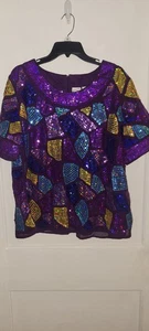 Roaman's Purple Sequined Embellished Party Attire Dress Top Plus Size 18W - Picture 1 of 3