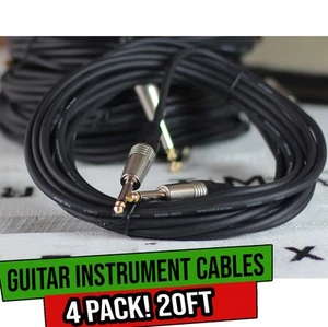 Guitar Cord Instrument Cable 4 Wires 1/4 Jack Electric Bass Music Straight Patch - Picture 1 of 14