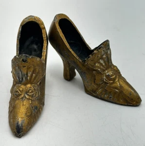 Figurine Shoes Womens Gold Color Pointy Heels PAIR Made in Japan 2.5" VTG - Picture 1 of 9