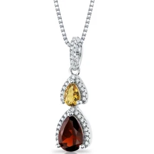 Garnet and Citrine Open Halo Pendant Necklace 2 Stone 1.75 Carats - Picture 1 of 2