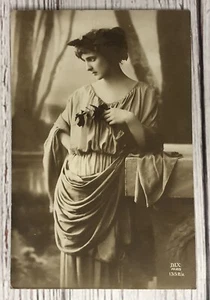 Woman in Grecian Goddess Robes Vintage Sepia Portrait French Postcard - Picture 1 of 2