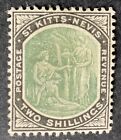 St Kitts - Nevis 1903 2 shilling deep green grey black stamp mint hinged no gum