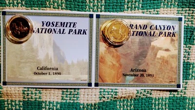 LOT OF # 2 GOLD PLATED QUARTERS YOSEMITE & GRAND CANYON NATIONAL PARKS CALIF/ AZ - Image 1 of 4