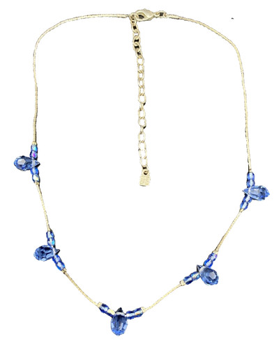 Collana Vintage Givenchy Prisma Blu Cristallo a Goccia Tono Argento Strato 15+3”