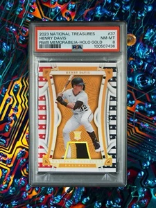 2023 NATIONAL TREASURES - HENRY DAVIS #37 - R/W/B Relic - Holo Gold /25 - PSA 8 - Picture 1 of 2