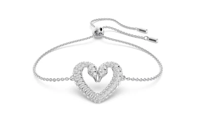Swarovski 5625534 Braccialetto Una Cuore, Medio Bianco Placcato Rodio - Immagine 1 di 2