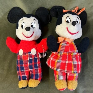 Pr Mickey & Minnie Plaid Clothes Dolls-Walt Disney Character-Gund Mfg J Swedlin - Picture 1 of 15