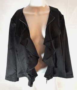 INC International Concepts Women’s XL Black Ruffle Front Zip Jacket - Picture 1 of 6