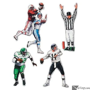 Beistle Football Figure Double Side 17"-22" 4pc Paper Cutouts, White Red Blue - Picture 1 of 1