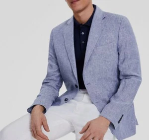 Tommy Hilfiger Mens Blue Modern-Fit Linen Sport Coat Blazer Suit Jacket Size 38R - Picture 1 of 1