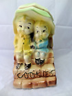 Vintage American Bisque Sweethearts Umbrella Kids Ceramic Cookie Jar USA 739