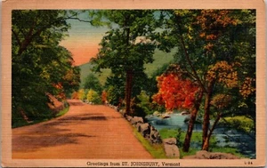 Greetings from St.Johnsbury Vermont Linen Postcard - Imagen 1 de 2