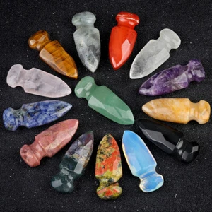 1pc Mini Natural Dagger Crystal Hand Carved Knife Chakra Quartz Polished Healing - Picture 1 of 22