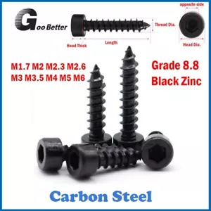 Grade 8 Socket Allen Key Cap Screws Self-tapping Wood Bolts Black Zinc M1.7~M6 - Picture 1 of 6