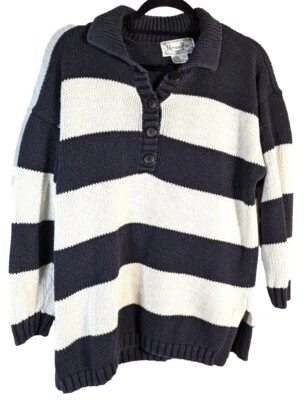 Reference Point women's 1/4 button blue/white stripe sweater - Imagem 1 de 4