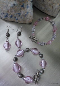 Vintage Estate Pink /Silver Color handmade Bracelet and Earrings