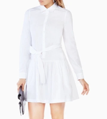 BCBGMaxAzria 女式 Mariela 衬衫连衣裙 XXS 码白色长袖纽扣 — 第 1/4 张图片