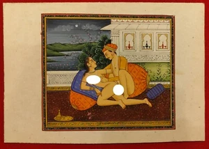 Royal Maharaja Maharani Erotic Kamasutra Finest Indian Miniature Painting Art - Picture 1 of 6