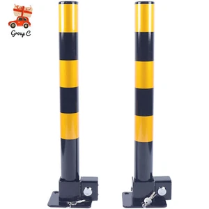 2 Pcs Folding Car Parking Bollard Lockable Garage Driveway Security Post Barrier - Photo 1/13
