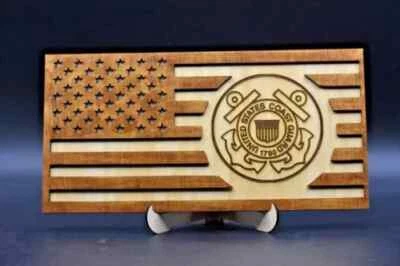 Laser Cut/Engraved Finished Wooden US Flag with Military Seal Designer Handmade - Image 1 of 4