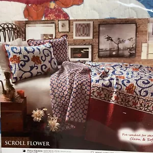 Exuberante Decoración Azul Rojo Rollo de Coral Flor Edredón Reversible Set de 3 Piezas Talla Reina - Imagen 1 de 4