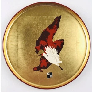 Piatto uccellino VINTAGE plastica smaltata ASIATICO rosso nero oro bordato GIAPPONE 8,5" dipinto - Foto 1 di 8