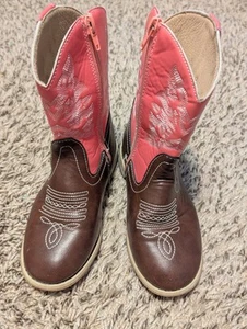 Girls Norty Cowboy Boots Pink And Brown Size 12 - Picture 1 of 5