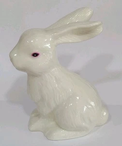 Porcelain Glossy White Bunny Rabbit Easter Bunny Pink Eyes 5.25" - Picture 1 of 7