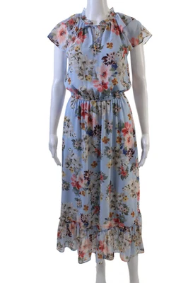 Shoshanna Womens Floral Print Ruffled Hem Tied V-Neck Sheath Dress Blue Size 2 - Image 1 of 4