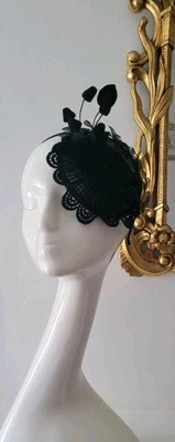 Casque Couture Theatre Collection Black Floral Hat Fascinator Made In England - Image 1 of 4